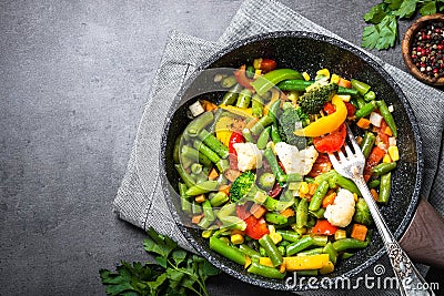 Stir fry vegetables in the wok. Stock Photo