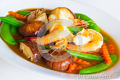 Stir mixed vegetable in oyster sauce Stock Photo
