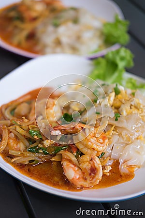 Stir rice noodle roasted chicken is delicious Stock Photo