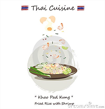 Stir rice prawn with egg is delicious Thai food Khao-Pad-Kung. Stock Photo