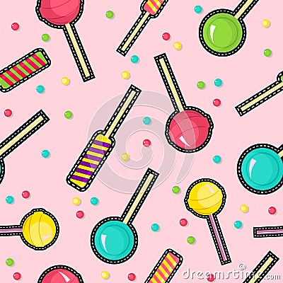 Stitch patches sweet lollipop seamless pattern Vector Illustration