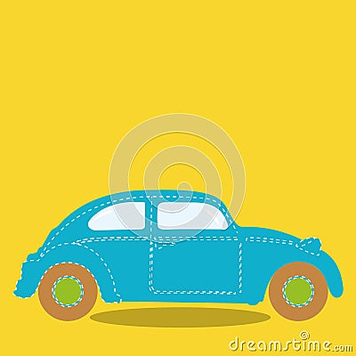 stitched transport blue car 01 Vector Illustration