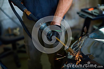 Car repair, damaged cars after a collision in the city Stock Photo