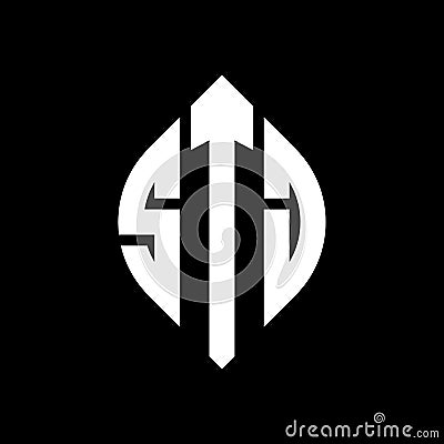 STJ circle letter logo design with circle and ellipse shape. STJ ellipse letters with typographic style. The three initials form a Vector Illustration