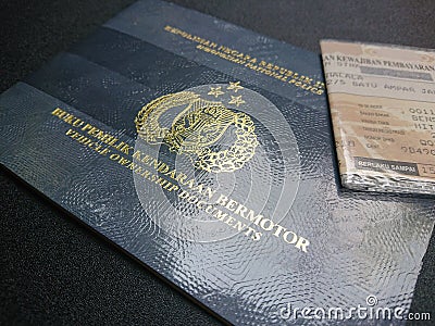 Top view, stnk or vehicle registration certificate and bpkb motor vehicle owner proof book Editorial Stock Photo