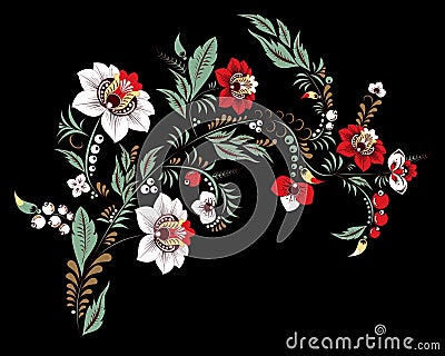 Stock abstract hand draw flower and wave, doodle bouquet. Vector Illustration