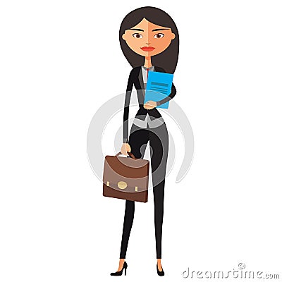 Stock cartoon illustration flat business spectacled secretary. Bespectacled manager standing. Cartoon Illustration