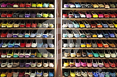 Stock colorful ballerinas shoes shelves store Stock Photo