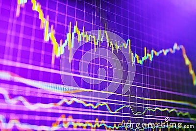 Stock exchange data diagram on tablet computer. Display of Stock market quotes. Business analytic with tablet pc and laptop Stock Photo