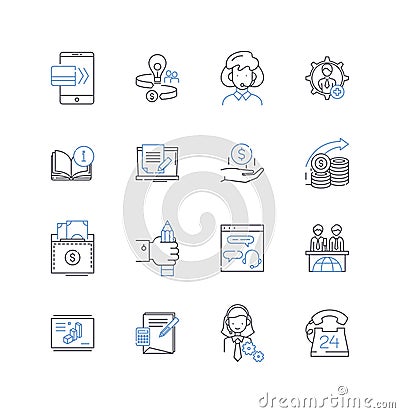 Stock exchange floor line icons collection. Trading, Stocks, Traders, Brokerage, Market, Finance, Shares vector and Vector Illustration