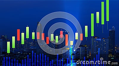 stock graph chart candle stick with bullish hammer signal and volume diagram Stock Photo