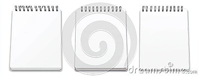 A stock icon set featuring 3D notebook sheets, a spiral-bound blank page block, and a mockup of an empty wall calendar Stock Photo