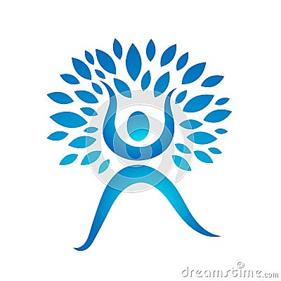 People tree icon with bluen leaves. Stock Photo