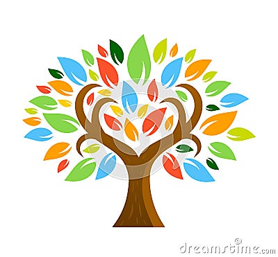 Colorful multicolor Tree Logo. Vector Illustration