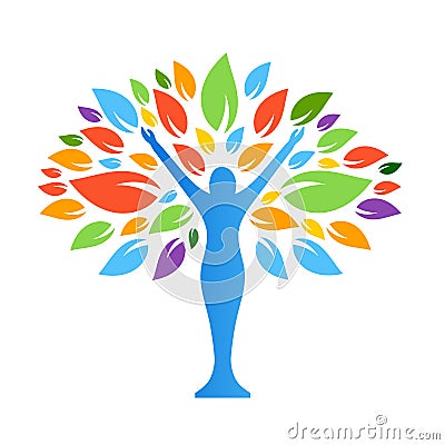 People tree icon with colorful leaves. Vector Illustration