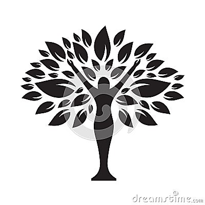 People tree icon with black leaves. Stock Photo