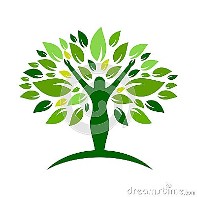 People tree icon with green leaves. Vector Illustration