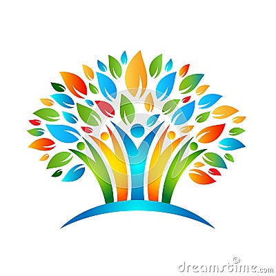 People tree icon with colorful leaves. Vector Illustration