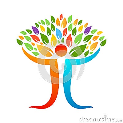 People tree icon with colorful leaves. Vector Illustration