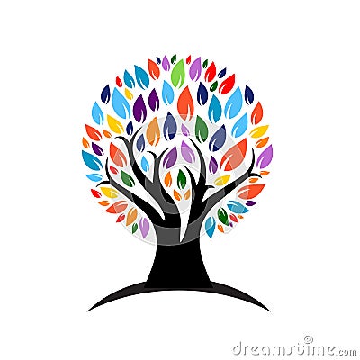 Colorful green color Tree Logo. Vector Illustration