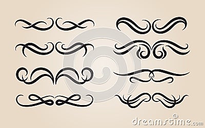 Calligraphic Design Elements, Dividers and Dashes Vector Illustration