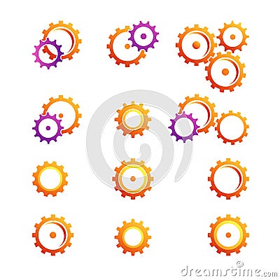 Gear Silhouettes vector illustration set. Vector Illustration