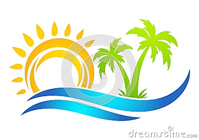 Beach logo with coco tree vector icon. Vector Illustration