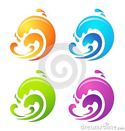 Water wave set in multiple color. Vector Illustration