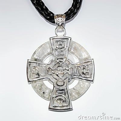 Elegant Silver Celtic Cross Pendant on White Background, Generative AI Cartoon Illustration