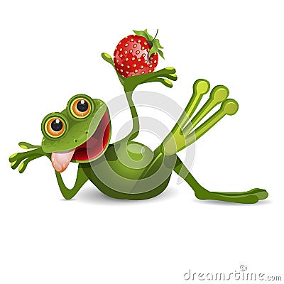 Stock Illustration Frog with Strawberry Vector Illustration