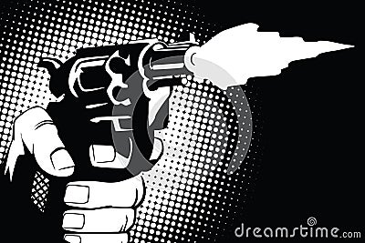 Stock illustration. Hands of people in the style of pop art and old comics. Weapon in hand Vector Illustration