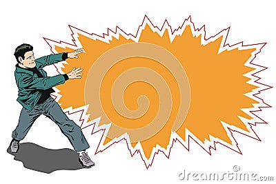 Man makes magical passes with his hands. Stock Vector Illustration