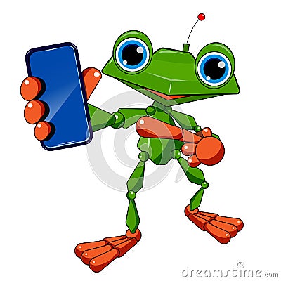 Stock Illustration Robot Frog and Smartphone Vector Illustration