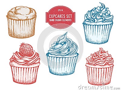 Vector collection of hand drawn cupcakes Vector Illustration