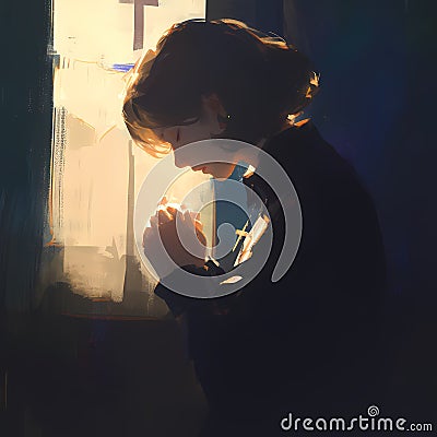 Reflection of Faith - A Woman's Devotion Stock Photo