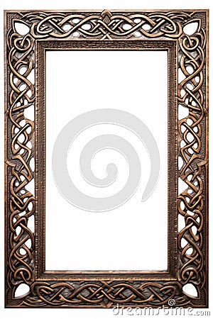 Intricate Celtic Nordic Pattern Wood Frame - Isolated on White Background Stock Photo