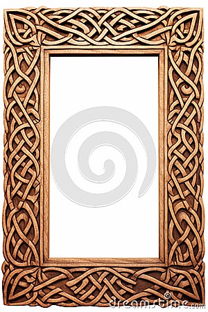 Intricate Celtic Pattern Wood Frame - Isolated on White Background Stock Photo