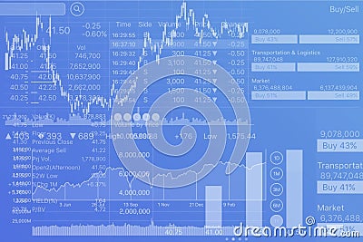 Stock Index graph on Blue Gradient Background. Stock Photo