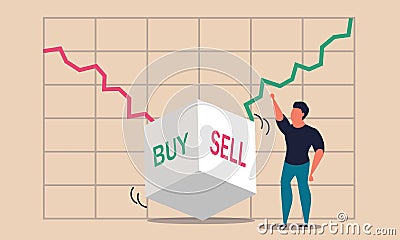 Stock invest and sell or buy betting dice. Choice exchange and risk uncertainty diagram vector illustration concept. Global Vector Illustration