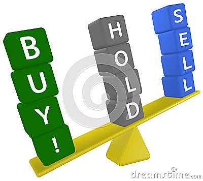 Stock investing scale decision BUY SELL HOLD Stock Photo