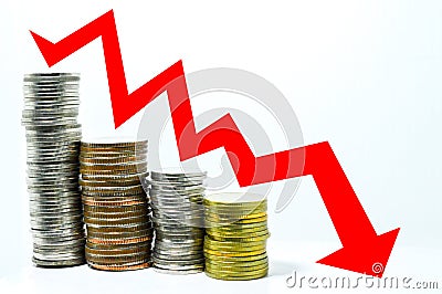 Stock investment bearish market concept red arrow downward trend line Stock Photo