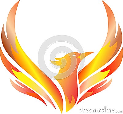 Stock logo flaming flying phoenix Vector Illustration