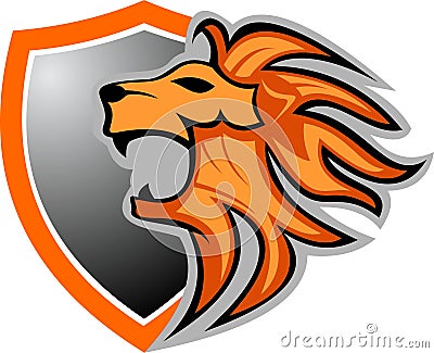 Stock logo lion on shield Vector Illustration