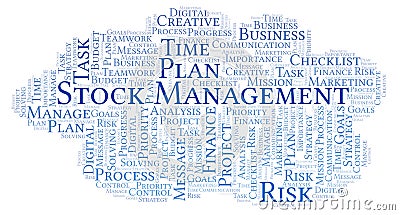 Stock Management word cloud, made with text only. Stock Photo