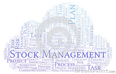 Stock Management word cloud, made with text only. Stock Photo