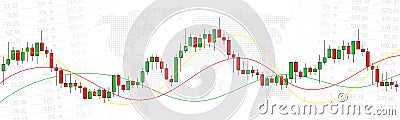 Stock market candlestick chart with world map Vector Illustration