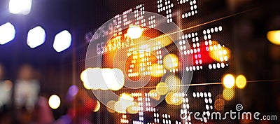 Stock market chart. Abstract graphic. Light of financial stock market numbers on night city and colorful background Stock Photo