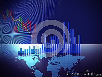 Stock market chart on digital world map 3dillustration Stock Photo