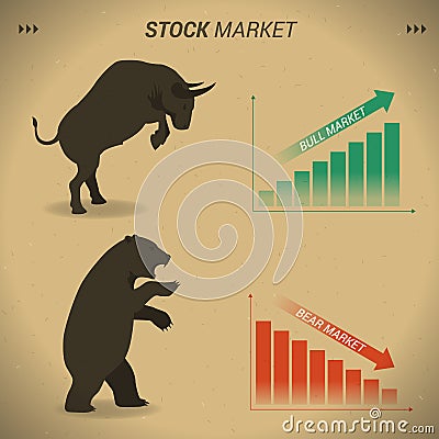 Stock market concept bull vs bear are facing and fighting on bro Vector Illustration