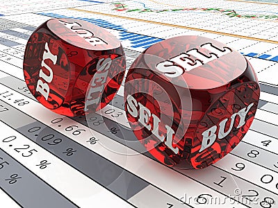 Stock market concept. Dice on financial graph. Stock Photo